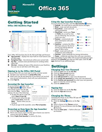 Office 365 Quick Source Reference Guide – Quick Source – Good – See conditio…