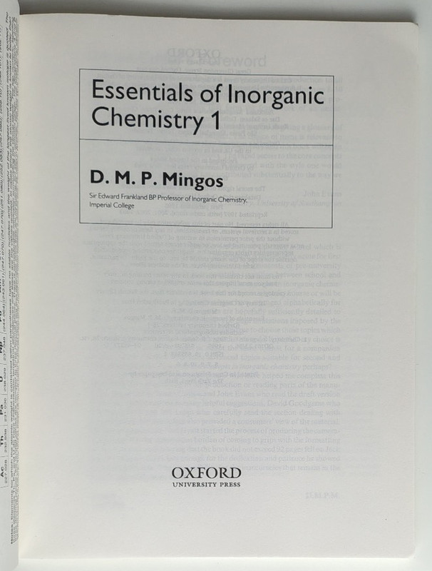Essentials of Inorganic Chemistry 1 by D. M. P. Mingos (Paperback, 1995) gallery