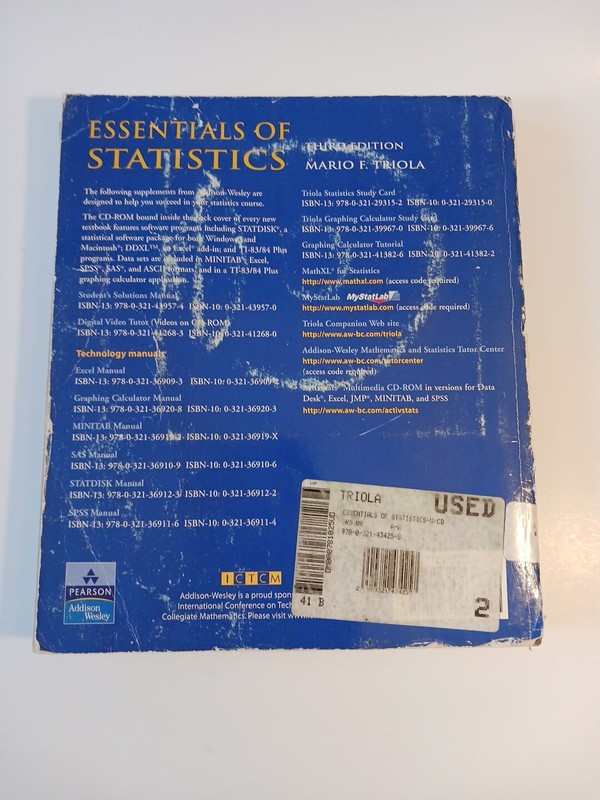 Essentials of Statistics Third Edition by Mario F. Triola (2008, CD-ROM Incld gallery