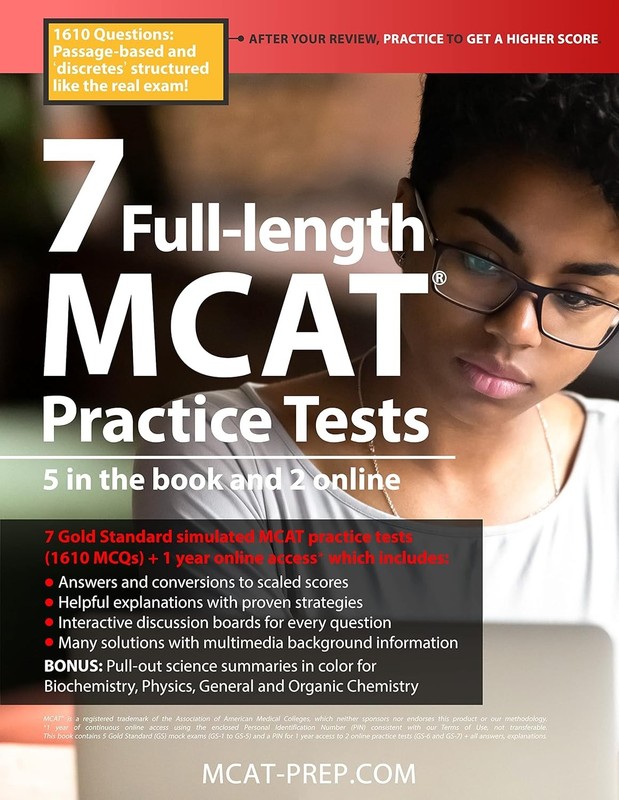 7 Full-Length MCAT Practice Tests: 5 in the Book and 2 Online, 1610 MCAT Prac…
