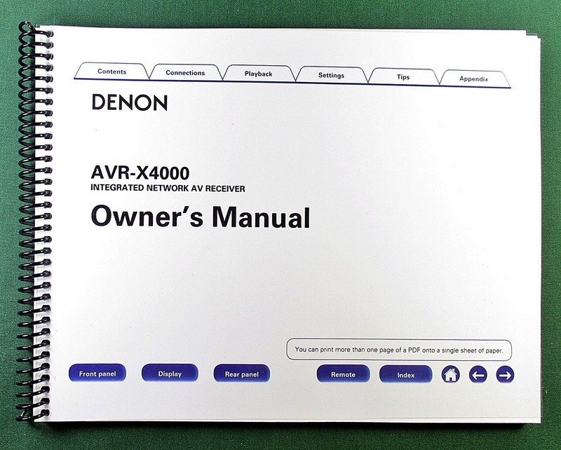Denon AVR-X4000 Instruction Manual: Full Color 275 Pages & Protective Covers!