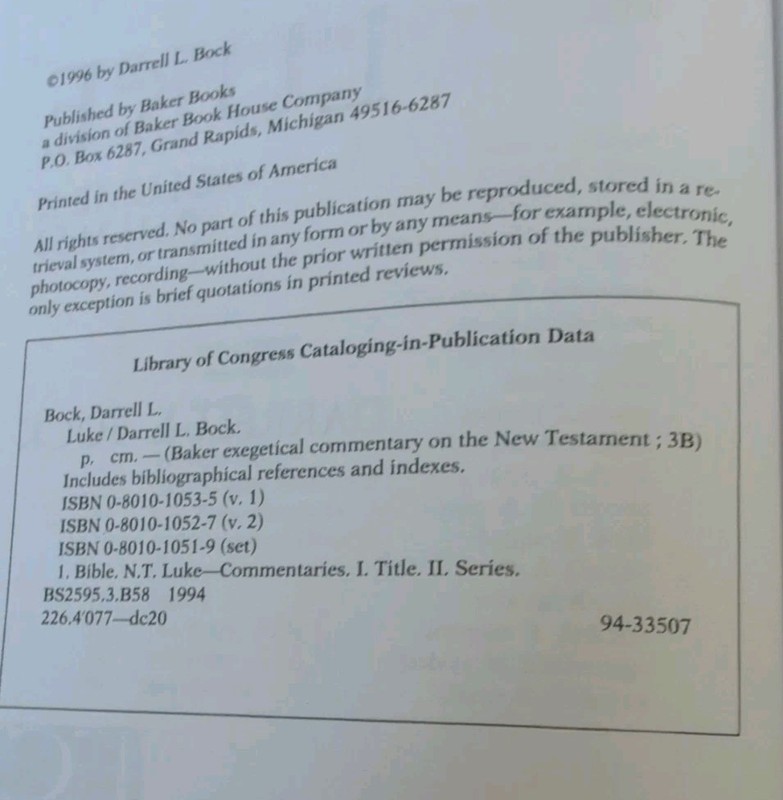 Baker Academic Luke 1:1-9:50 & 9:51-24:53 Darrell Bock Hardcover gallery