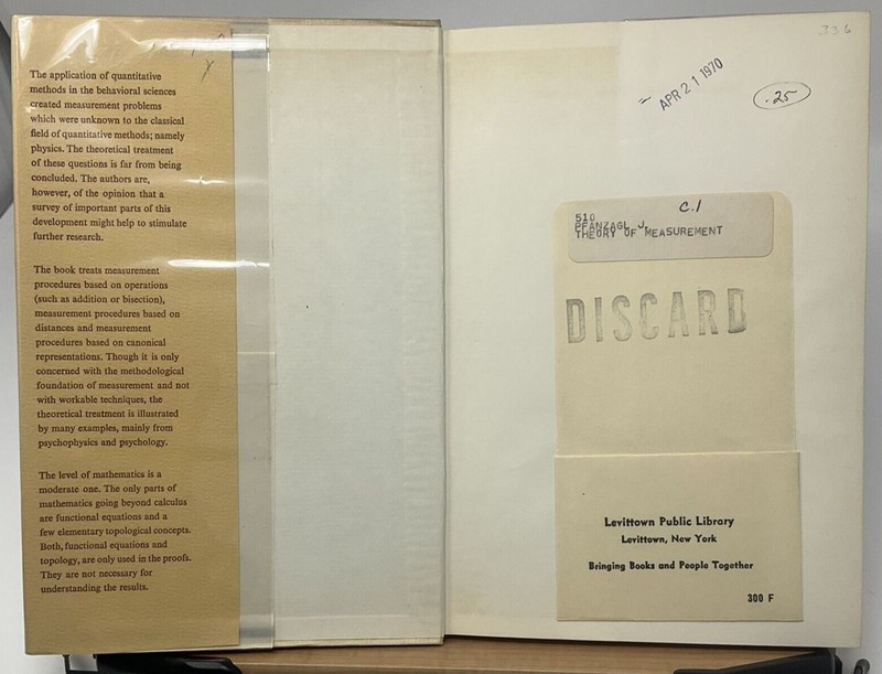 Theory of Measurement Pfanzagl 1968 1st American Edition E7 gallery