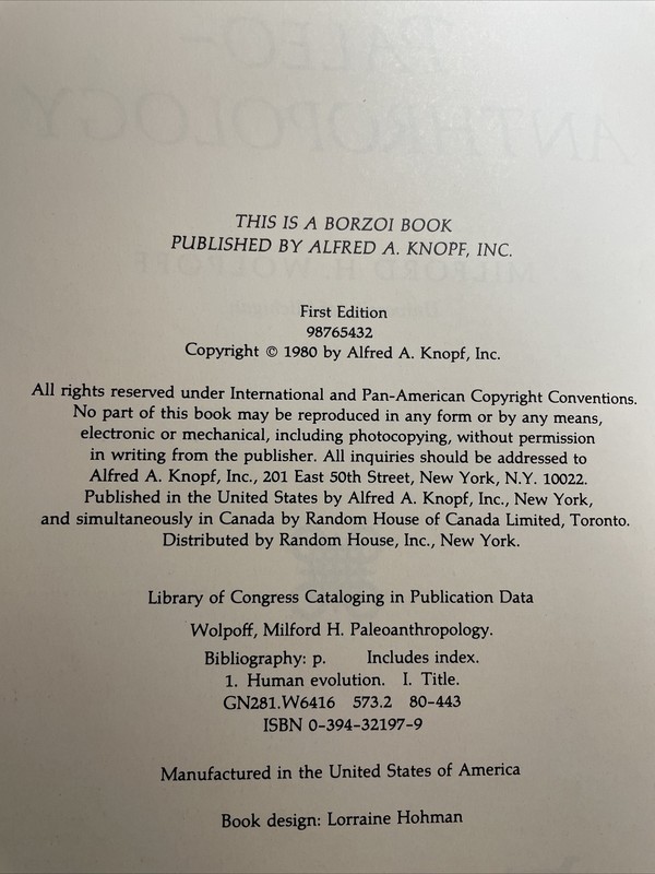 Paleoanthropology | Milford H Wolpoff | Hardback. First Edition 1980 gallery