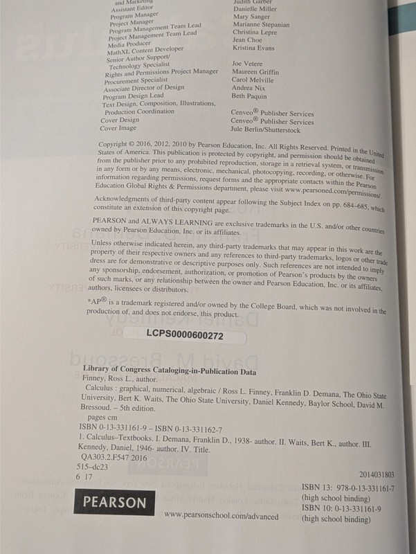 Calculus: Graphical, Numerical, Algebraic 5th (AP) Edition - Finney, Demana, etc gallery