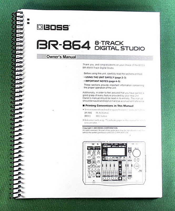 Boss BR-864 Owner’s Instruction Manual: 200 Pages & Protective Covers!
