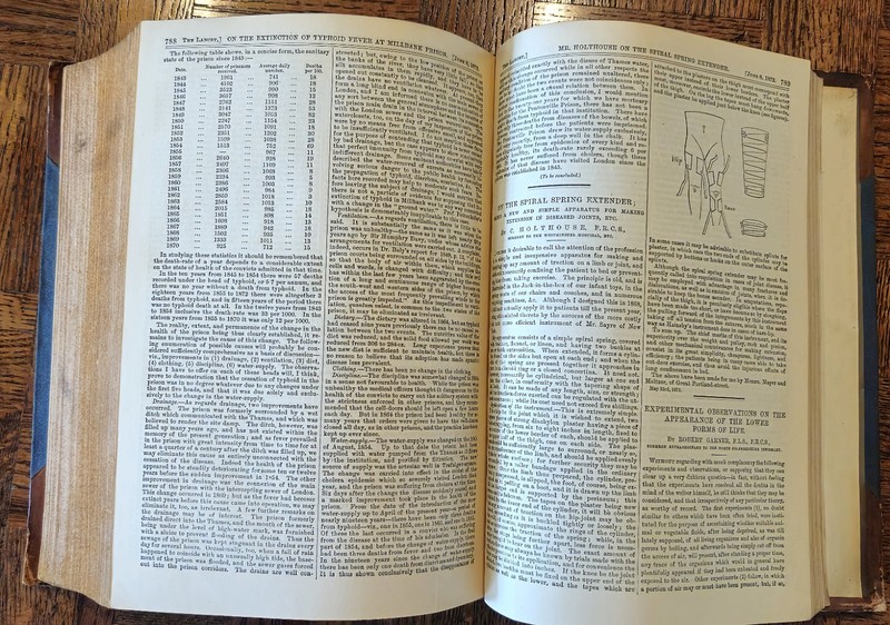 1872 Volume #1 of "The Lancet" medical journal, leather bound gallery