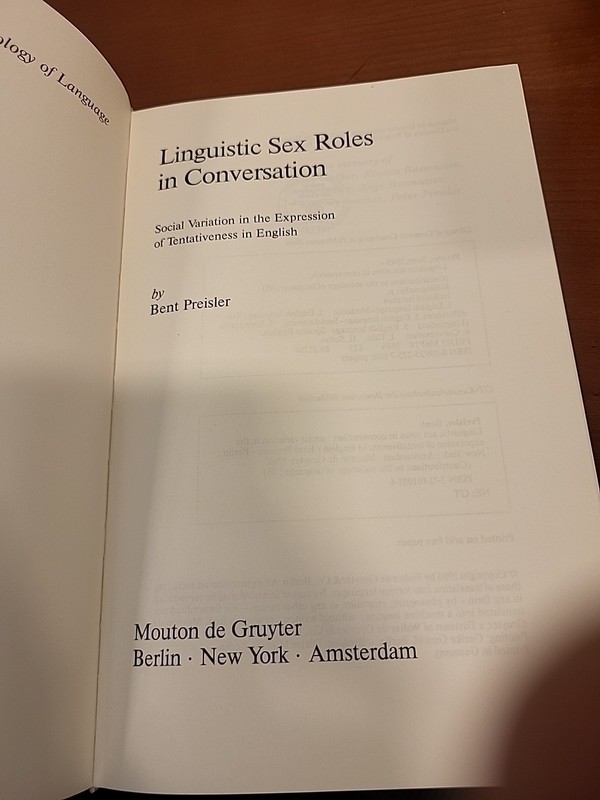 LINGUISTIC SEX ROLES IN CONVERSATION: By Bent Preisler - Hardcover 1986 gallery