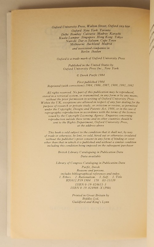 Reasons and Persons by Derek Parfit Paperback Oxford Press 1992 gallery