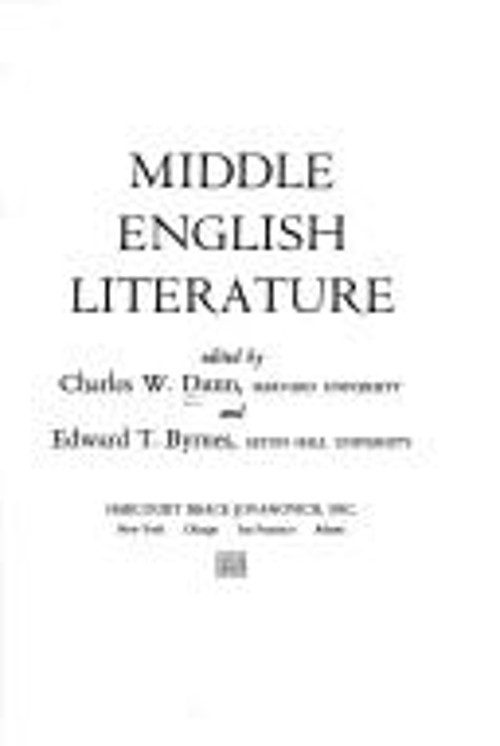 Middle English Literature Hardcover Charles W., Byrnes, Edward T.