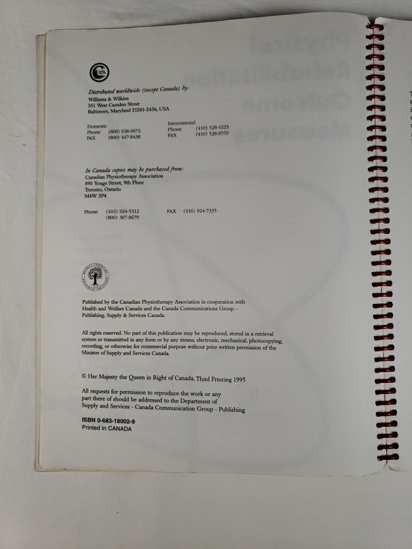 Physical Rehabilitation Outcome Measures Softcover Spiral Book 1995 gallery