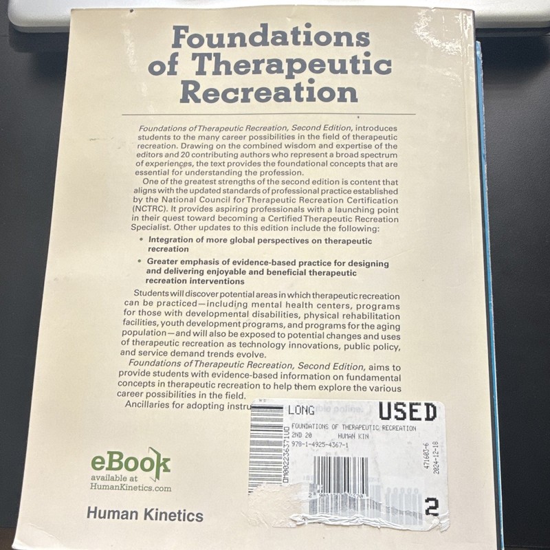 Human Kinetics Foundations of Therapeutic Recreation 2nd Ed 2019 PB gallery