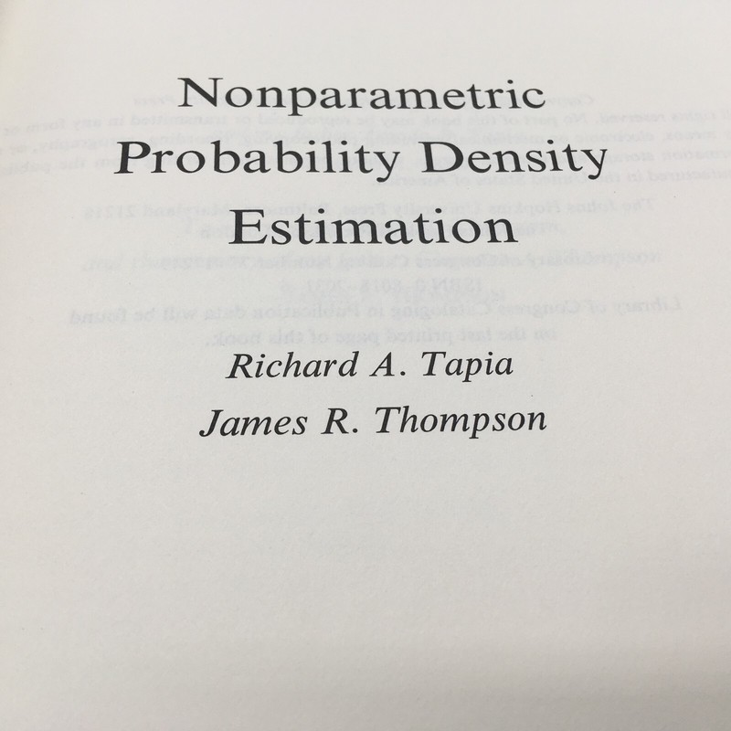Nonparametric Probability Density Estimation Tapia Thompson HC 1978 Johns Hop... gallery