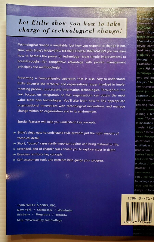Managing Technological Innovation John E. Ettlie 2000 Softcover Book gallery