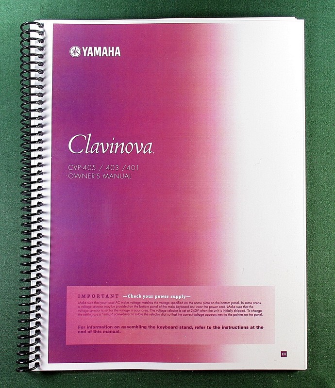 Yamaha CVP-405 CVP-403 CVP-401 Instruction Manual: 226 Pages & Protective Covers