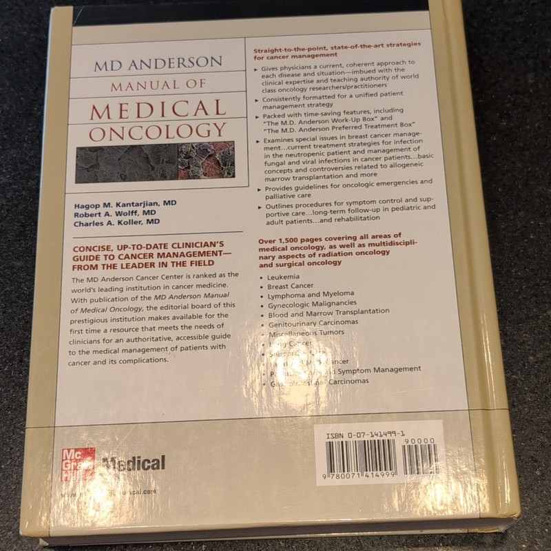 MD Anderson Manual of Medical Oncology Kantarjian 1st Ed Hardcover gallery