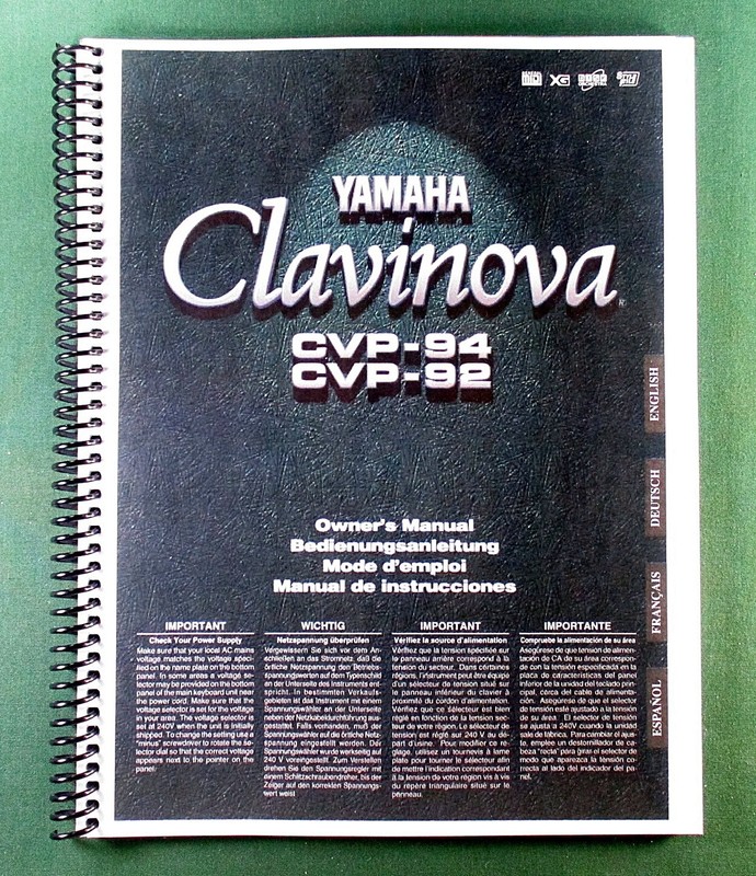 Yamaha CVP-94 CVP-92 Instruction Manual: 148 Pages & Protective Covers!