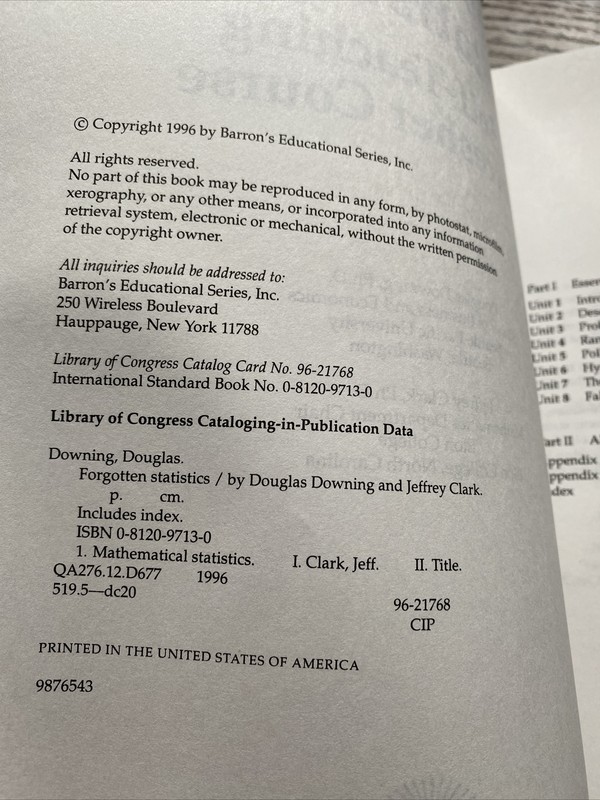 Forgotten Statistics by Jeffrey Clark and Douglas D. Downing (1996, Trade... gallery