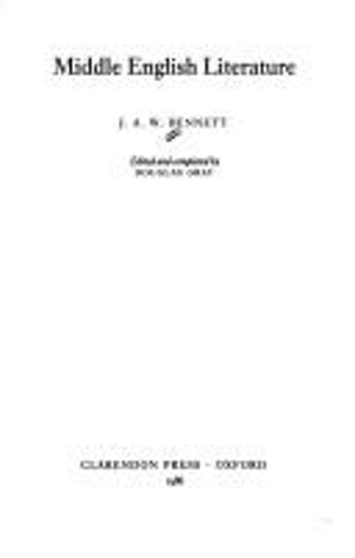 Middle English Literature Hardcover J. A. W. Bennett