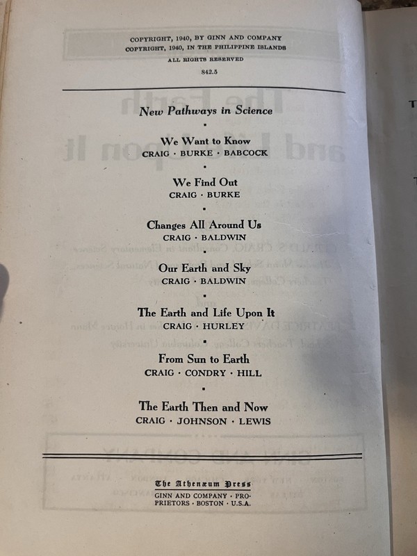 Ginn and Company The Earth and Life Upon It (New Pathways) HC 1940, Craig gallery