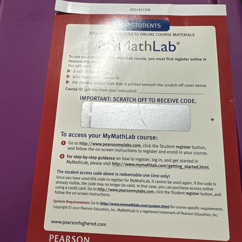 MyMathLab — Student Access Kit by Pearson Education(2012)-Unscratched/Fast ship