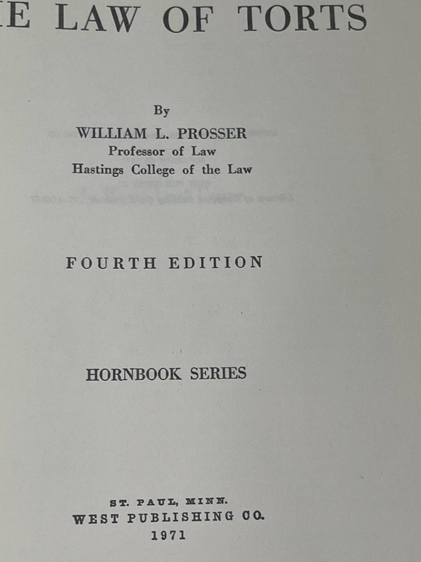 The Law of Torts Hornbook by William Prosser 4th Edition West Publishing Co. gallery