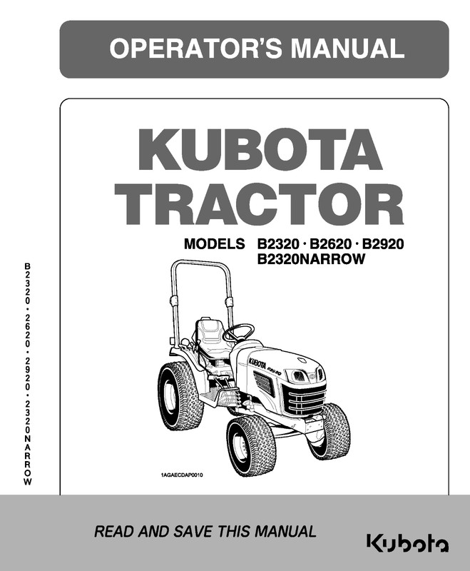 Kubota B2320 Narrow B2620 B2920 Operator’s Manual: 91 Pages & Coil Bound