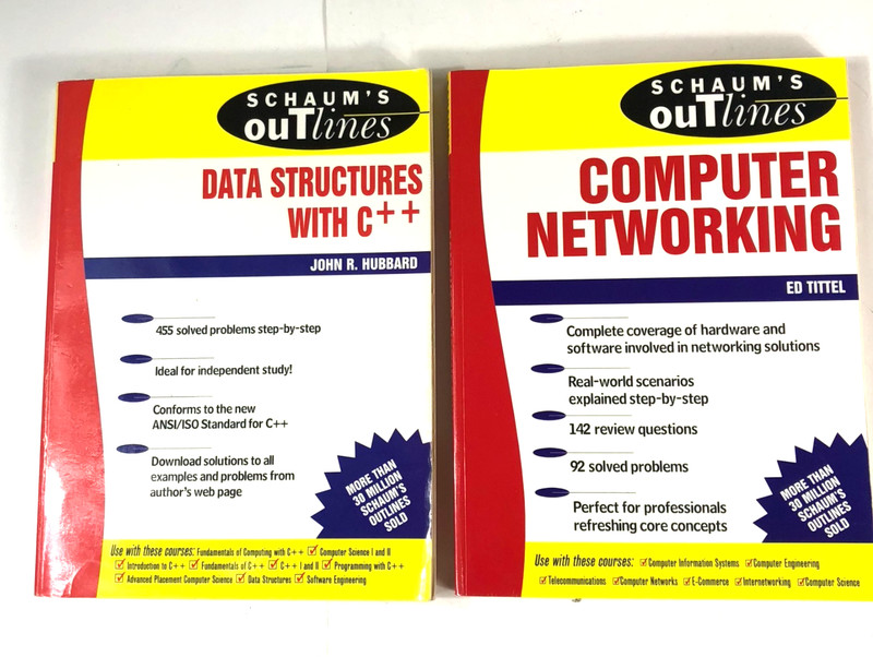 LOT of 2 Schaum’s Outlines: Data Structures with C++ & Computer Networking Theor