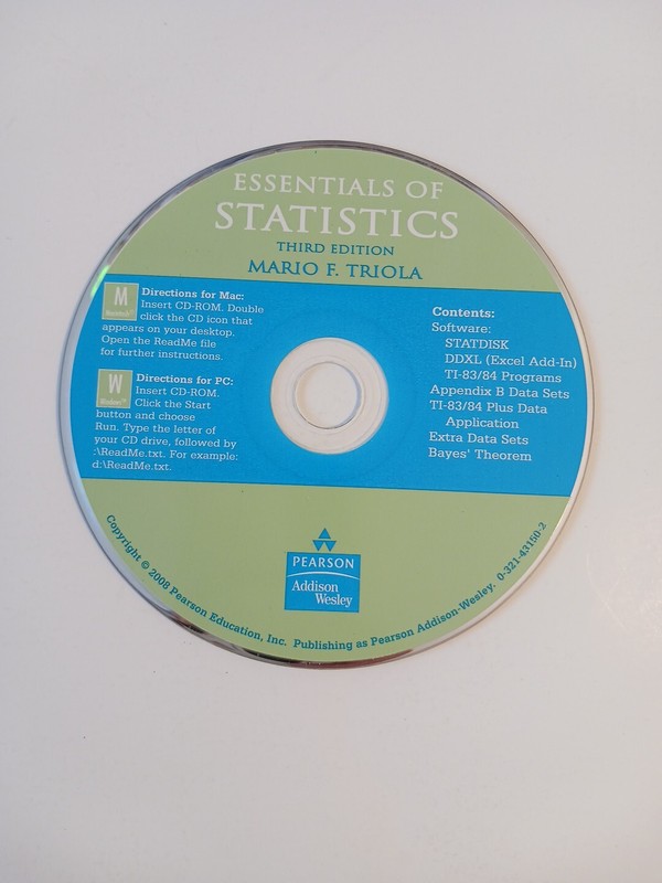 Essentials of Statistics Third Edition by Mario F. Triola (2008, CD-ROM Incld gallery