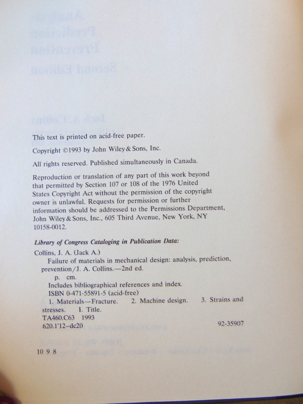 Failure of Materials in Mechanical Design 2nd Ed HB Collins 1993 gallery