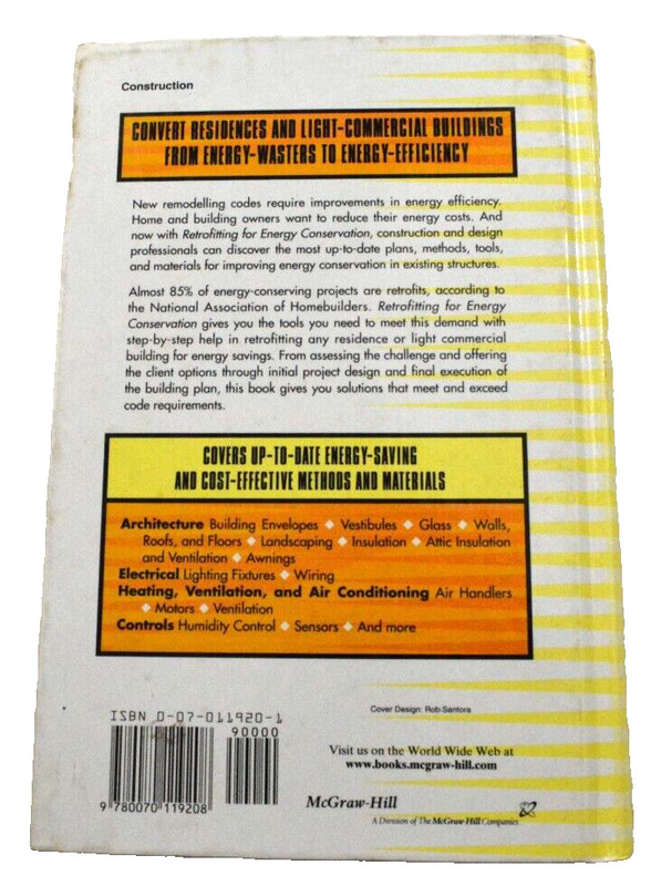 Retrofitting for Energy Conservation by William Clark (1997, Hardcover) gallery
