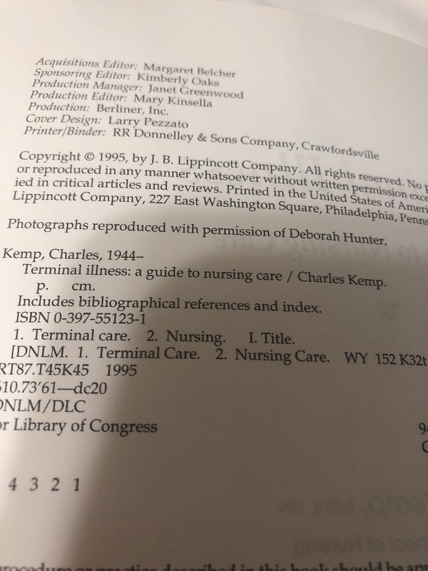 Terminal Illness: A Guide to Nursing Care, Charles E. Kemp, Signed gallery