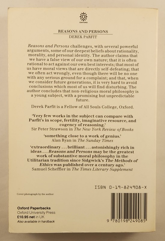 Reasons and Persons by Derek Parfit Paperback Oxford Press 1992 gallery
