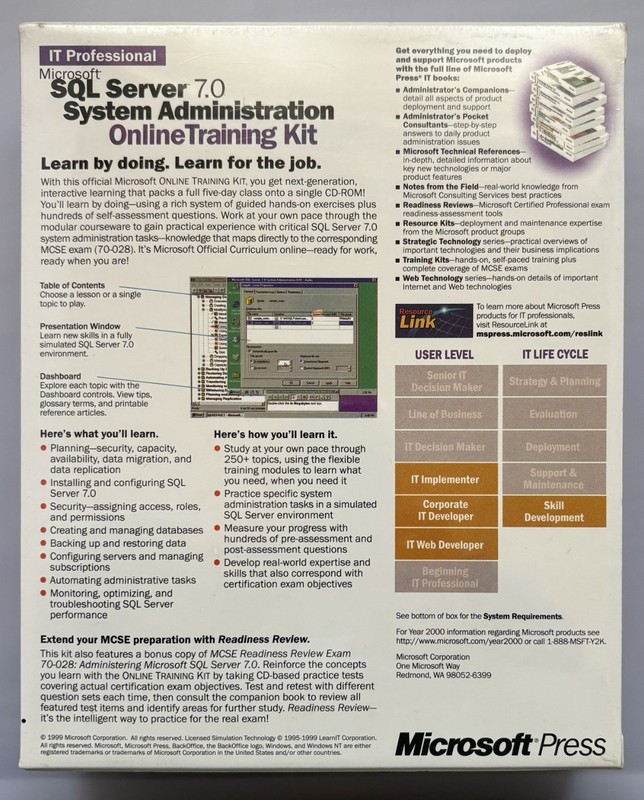 Microsoft SQL Server 7.0 System Admin Training Kit MINT Big Box Vintage Tech 199 gallery