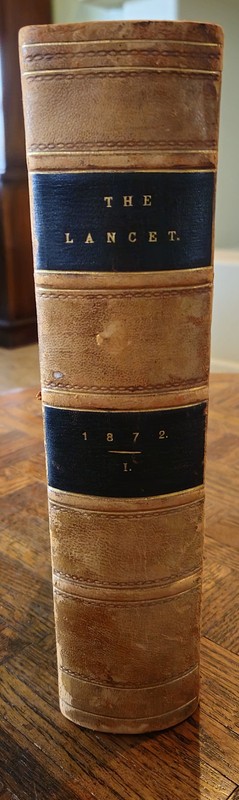 1872 Volume #1 of «The Lancet» medical journal, leather bound