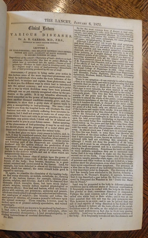 1872 Volume #1 of "The Lancet" medical journal, leather bound gallery