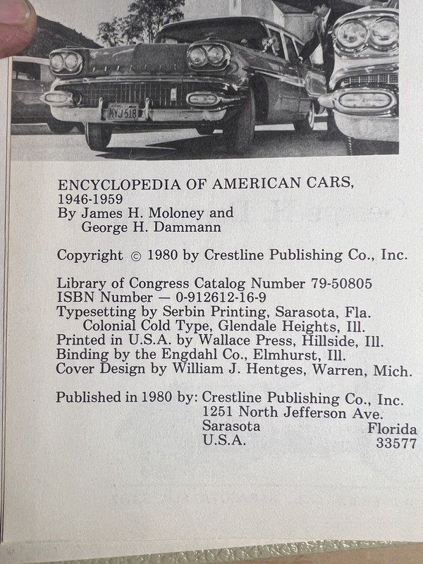 ENCYCLOPEDIA OF AMERICAN CARS 1946-1959 BY JAMES MALONEY GEO DAMMANN 1980 HC gallery